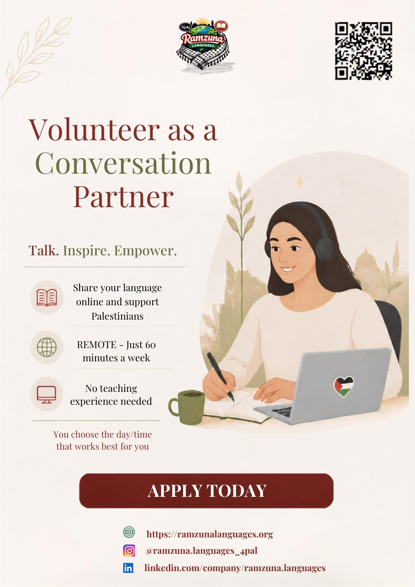 Volunteer as a Conversation Partner — recruitment flyer