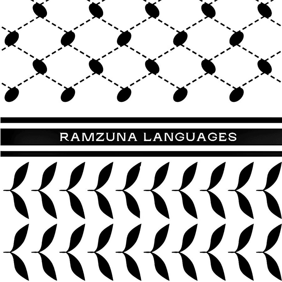 Ramzunā Languages crest with a keffiyeh and olive-branch pattern